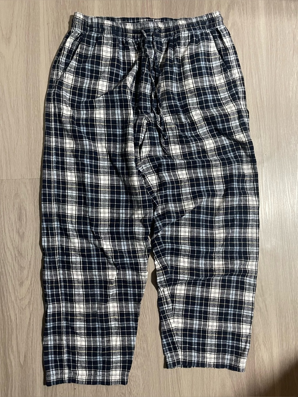 Men's Navy and White Plaid Lounge Pants